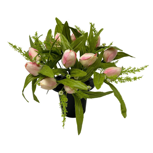 Pre-filled Tulip & Gypsophila Grave Pot - Pink