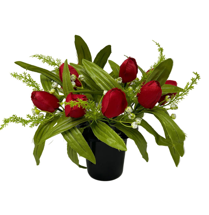 Pre-filled Tulip & Gypsophila Grave Pot - Red