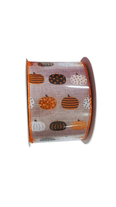 Pumpkin Ribbon - Orange/White/Black - 60mm x 10m