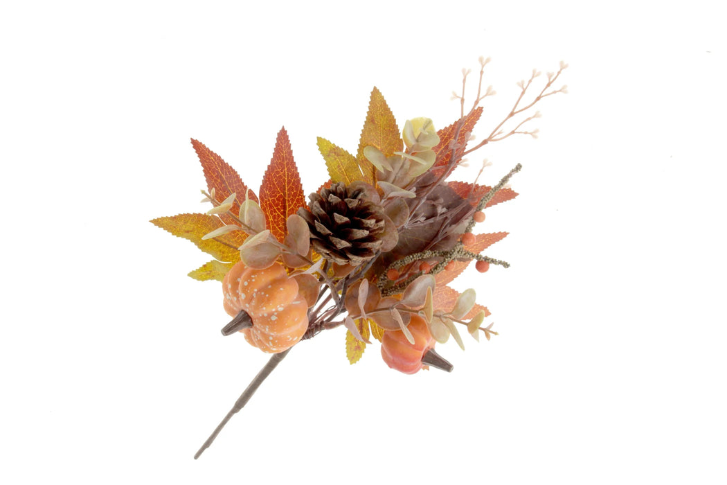 Pumpkin & Eucalyptus Branch x 37cm long - Orange/Brown