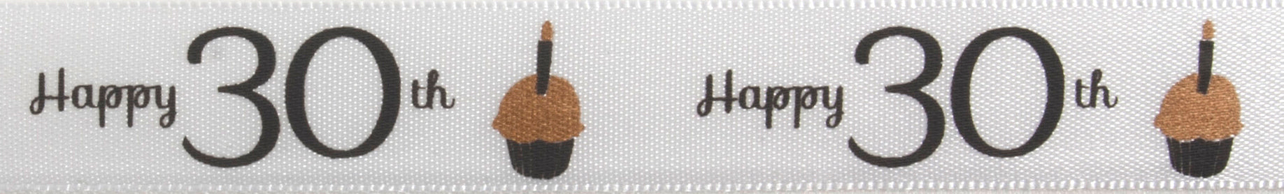 Satin Happy Birthday Ribbon 16mm x 4m - 30th