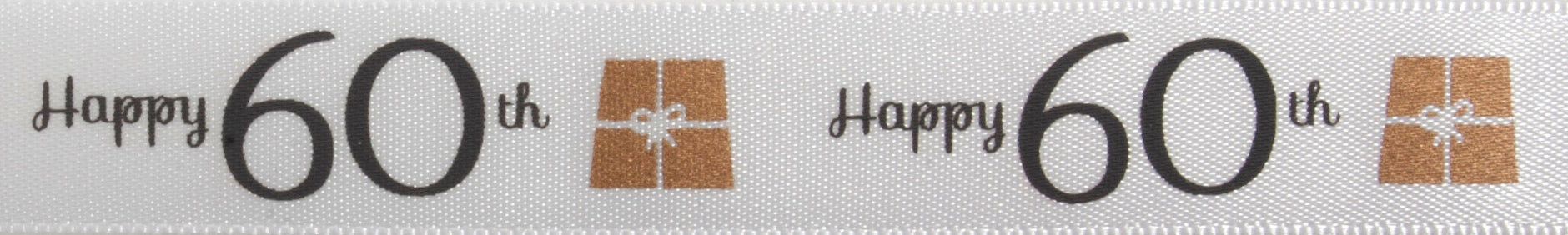 Satin Happy Birthday Ribbon 16mm x 4m - 60th