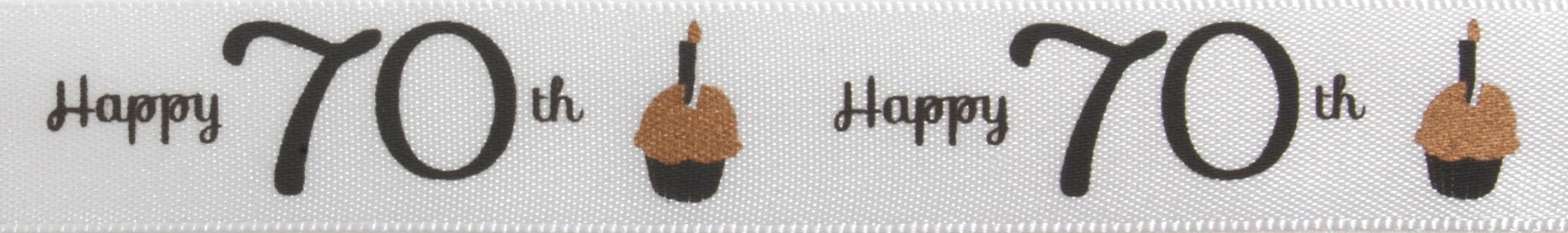 Satin Happy Birthday Ribbon 16mm x 4m - 70th