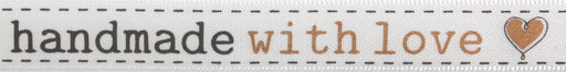 "handmade with love" Satin Ribbon -  Gold and Grey - 12mm x 4m Roll