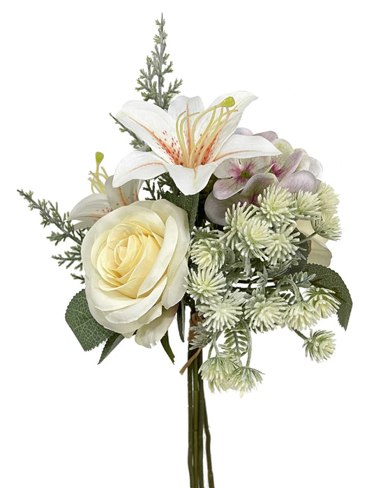 Rose, Lily & Hydrangea Blossom Bundle x 35cm - Ivory