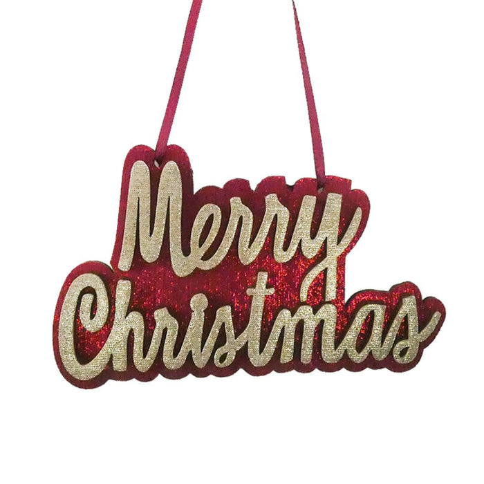 Red & Gold Merry Christmas Hanger - 13 x 8cm