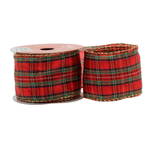 Red & Green Wired Tartan Ribbon - 63mm x 10yds