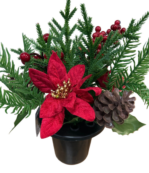Red Poinsettia & Berry Grave Pot