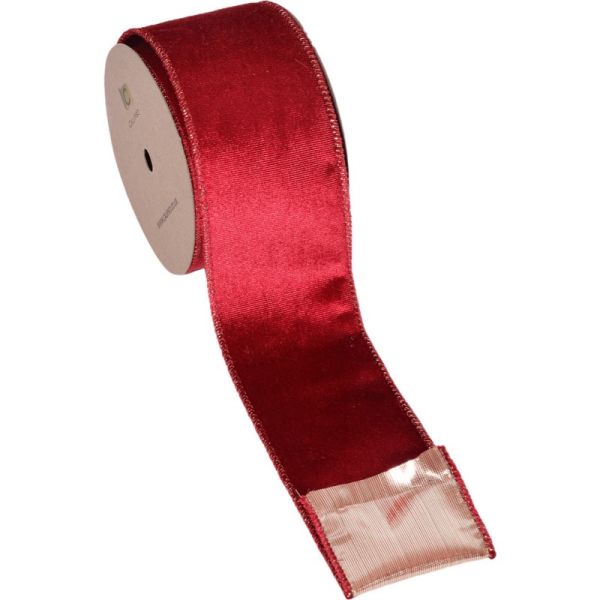 Red Velvet Ribbon with Gold Back - 63mm x 10yds