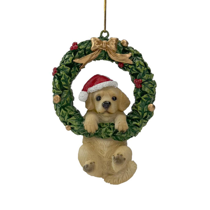 Resin Puppy Wreath Tree Decoration 7.5 x 10.5cm