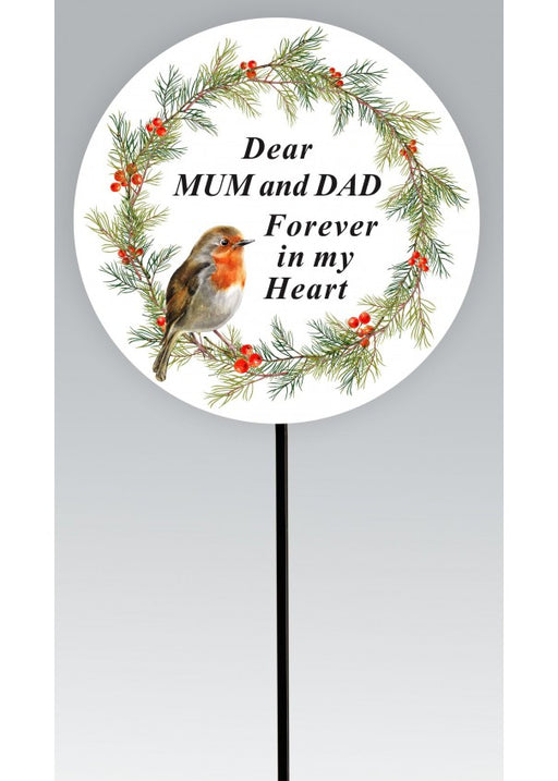 Robin On Wreath Stick - Mum & Dad
