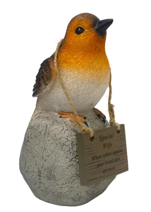Robin on a  Rock with Hanging Plaque - Special Wife
