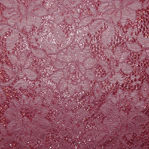 1M Glitter Satin & Lace Fabric x 150cm - Rose Pink