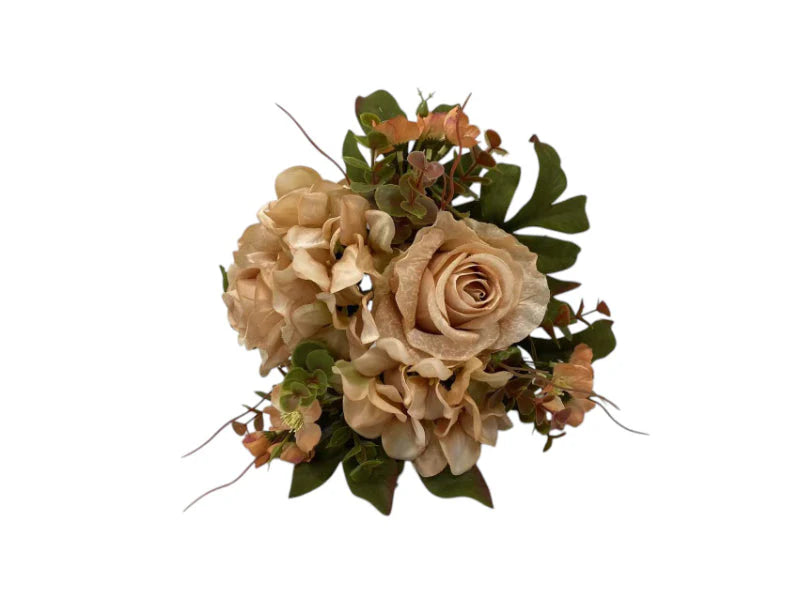 Rose, Hydrangea & Blossom Bunch x 30cm long - Beige/Brown 