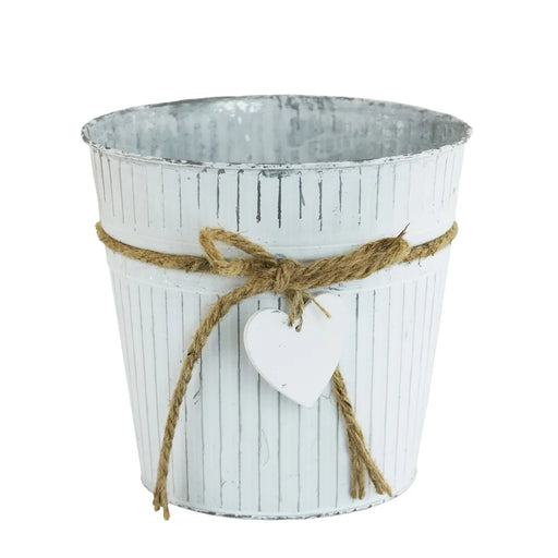 Rustic White-Washed Bucket with Rope & Heart Detail