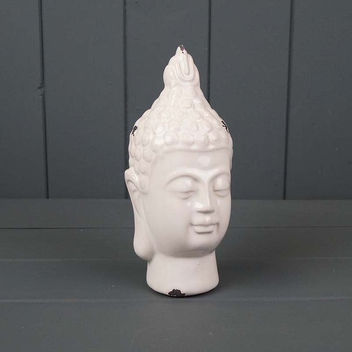 Ceramic White Buddha Head - Height 19cm