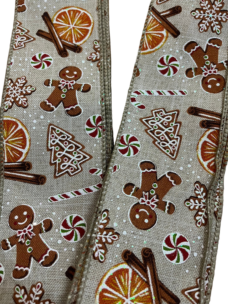 Sample Size - 1 Metre Length - Wired Edge Christmas Gingerbread Ribbon ...