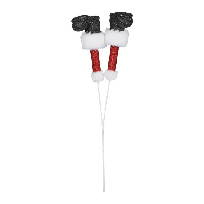 Santa Sparkly Leg with Boots Pick - Red/ White/Black - 46cm