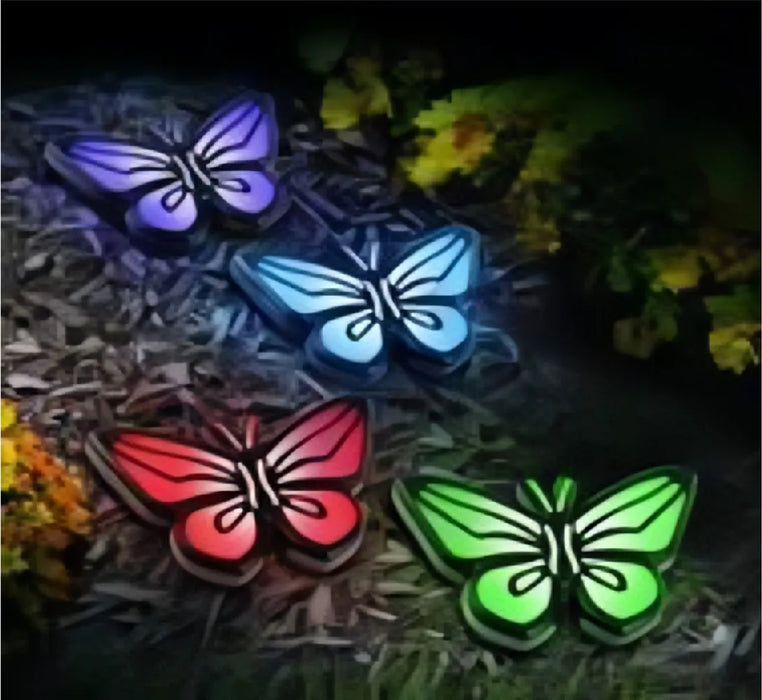 Set of Solar Butterfly Lights Multi Coloured LED - 2 functions -  9x6.7x9.6cm