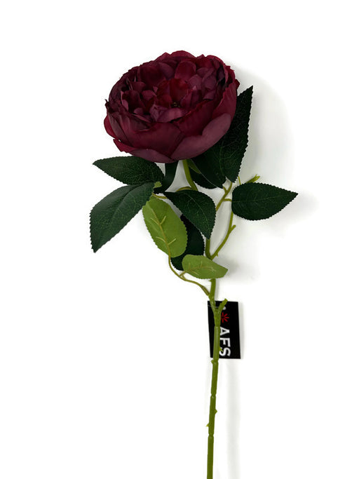 Single Peony Flower Stem x 62cm long - Burgundy 