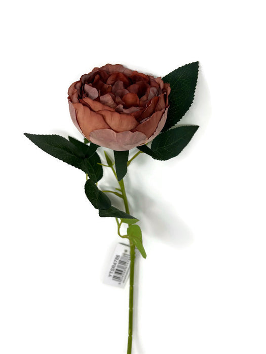 Single Peony Flower Stem x 62cm long - Burnt Orange with Burgundy Undertones