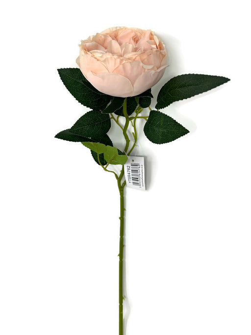 Single Peony Flower Stem x 62cm long - Soft Blush Peach