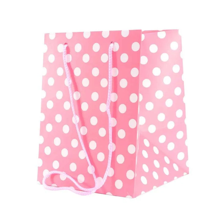 Single Baby Pink Polka Dot Flower Bag with Rope Handle