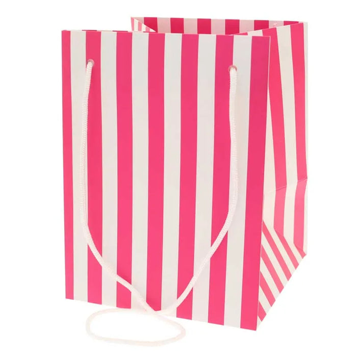 Single Hot Pink Candy Stripe Flower Bag with Rope Handle