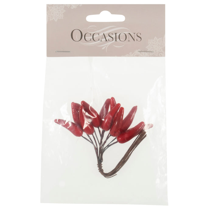 Small Red Chill Pepper on Wire - 12 Pieces