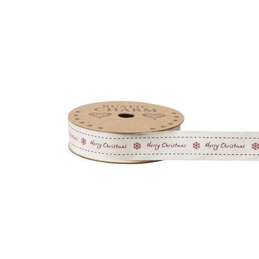 Snowflake Cursive Ribbon - 25mm x 10m - Dark Red
