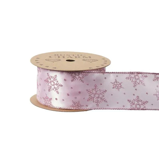 Snowflake Satin Ribbon - Light Pink - 60mm x 10m