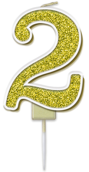 Sparkling Fizz Candle 7.5cm Gold - Number 2