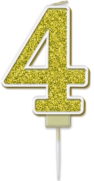 Sparkling Fizz Candle 7.5cm Gold - Number 4