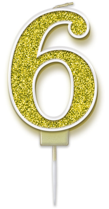 Sparkling Fizz Candle 7.5cm Gold - Number 6   