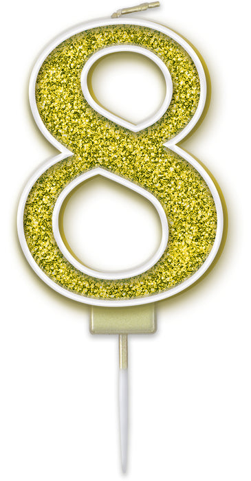 Sparkling Fizz Candle 7.5cm Gold - Number 8