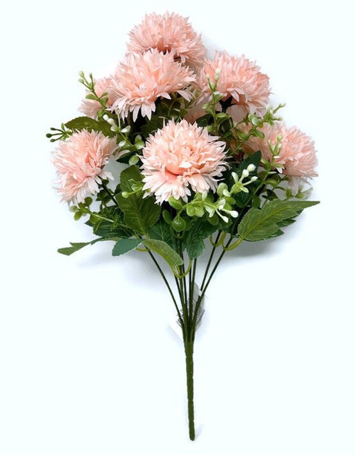 9 Stem Spiky Chrysanthemum & Eucalyptus Flower Bush - Warm Pink