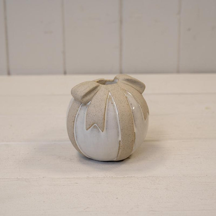 Stone Glazed Ceramic Bauble Shaped Candle Holder - 9cm tall