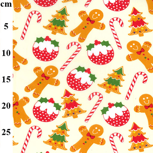 1 Metre Christmas Gingerbread Pudding 110cm/43" Polycotton Fabric