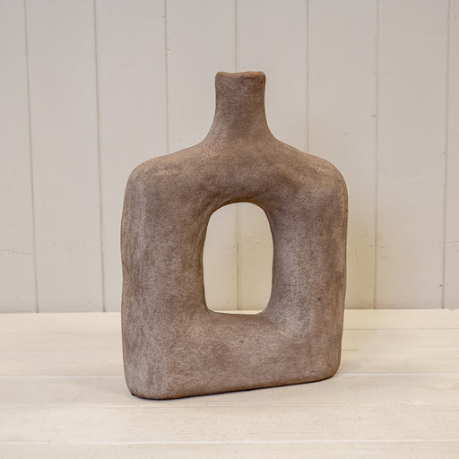 Tall Brown Textured Sculptured Vase - W22.5cm x H 30.5cm