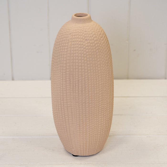 Tall Tan Texured Stone Vase - H23.8cm