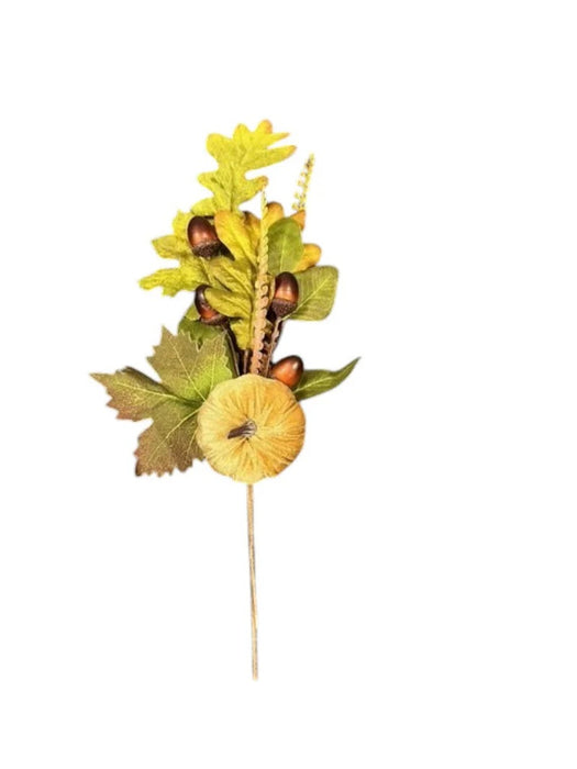 Velvet Pumpkin & Acorn Spray x 45cm long - Green/Brown 