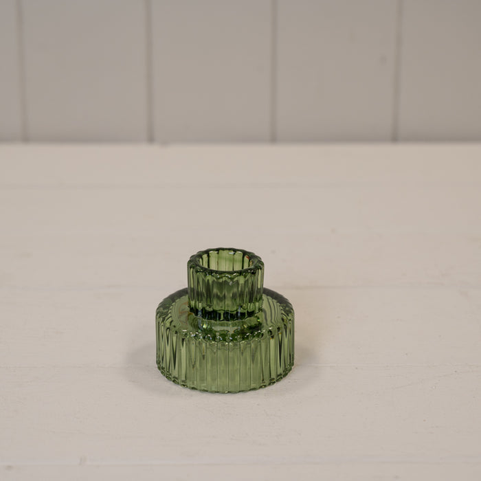 Vintage Green Glass Candle Holder - H5.4cm