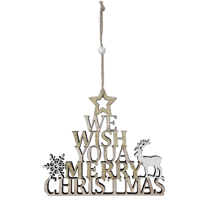 We Wish You A Merry Christmas Wooden Hanger - Natural & Gold