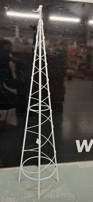 White Metal Round Obelisk with Bird 95cm tall