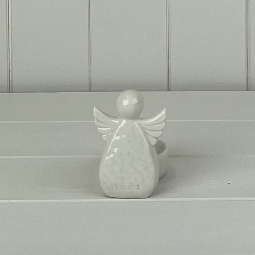 White Ceramic Angel Tealight Holder H8.5cm x L8cm