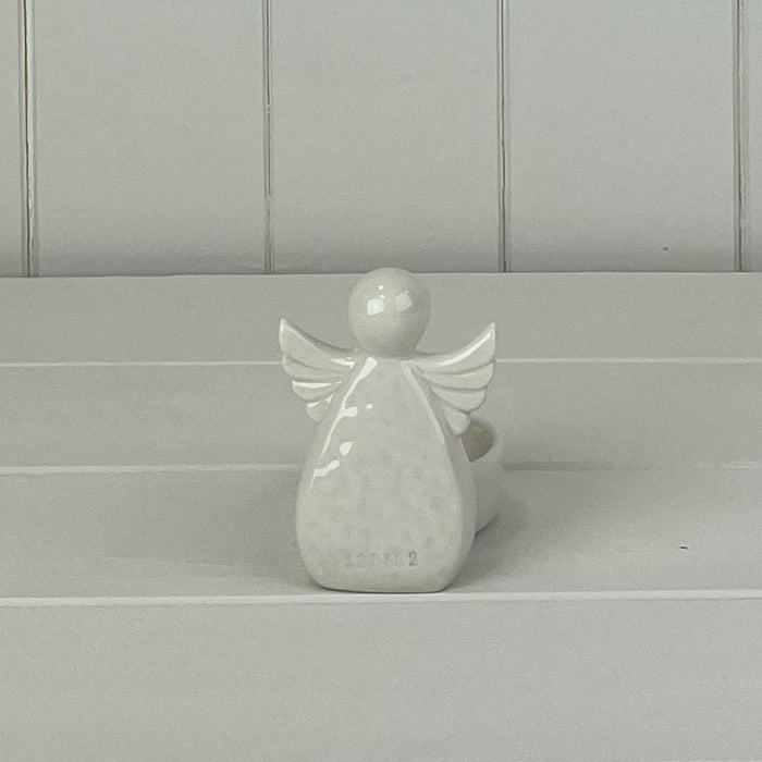 White Ceramic Angel Tealight Holder H8.5cm x L8cm