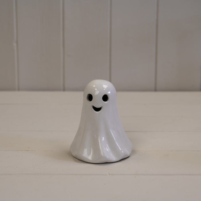 White Ceramic Ghost Decoration with LED - H10.5cm x W8.5cm