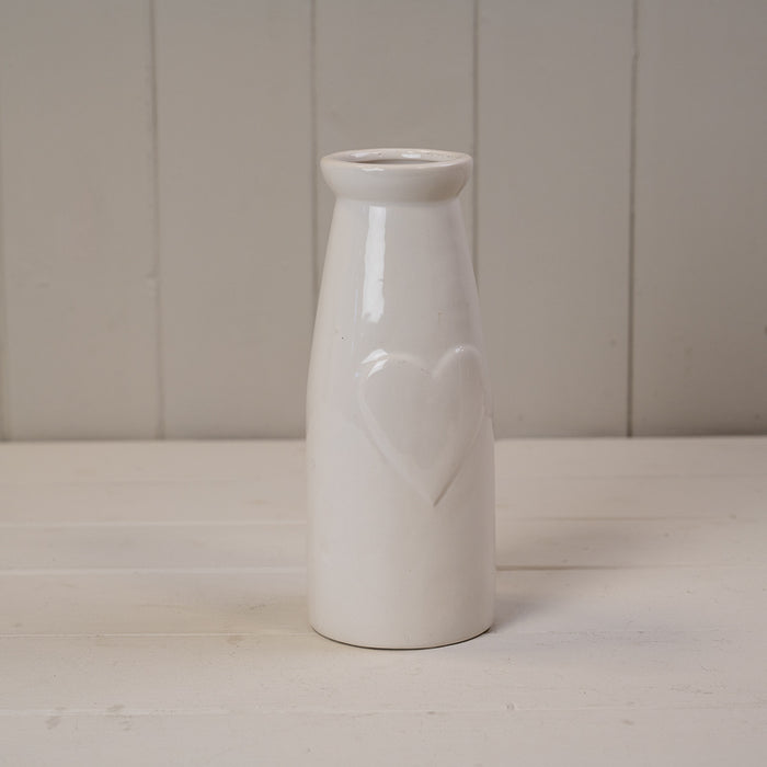 White Ceramic Vase with Embossed Heart x H19cm