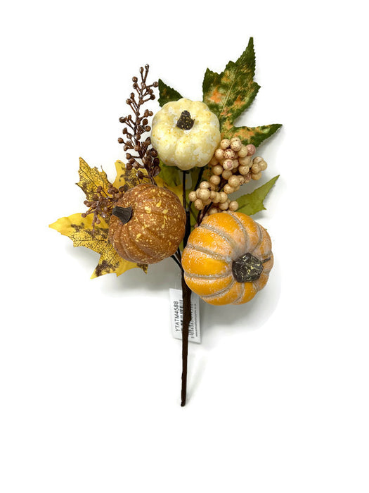 White & Orange Pumpkin Pick x 33cm long