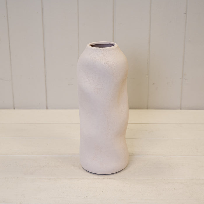 White Tall Textured Sculptured Vase - H24cm